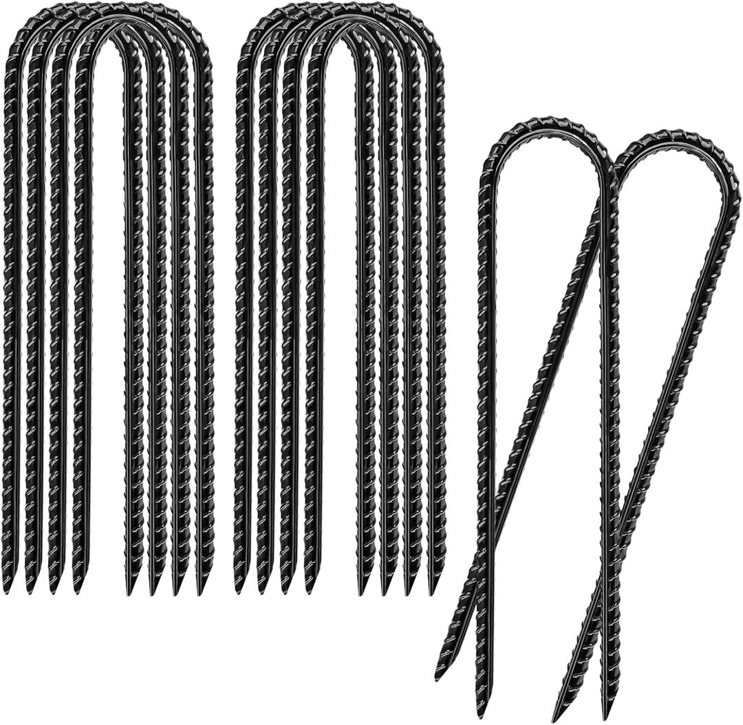 8 Inch 10 Pack Rebar Stakes U Shaped, Heavy Duty Galvanized Ground Anchor Stakes for Fence, Tent, Trampoline, and Yard Decorations
