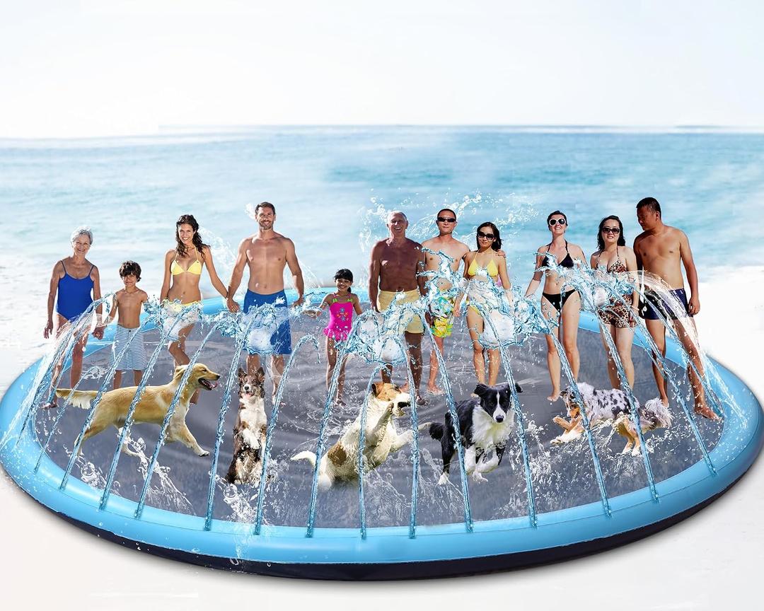 20 ft Giant Inflatable Splash Pad Extra Large 240" 2025 Update Non Slip Pad for Adults Large Dogs Pets Giant Thicken Sprinkler Pool Summer Outdoor Fun Backyard Fountain Play Mat (Classic Style)