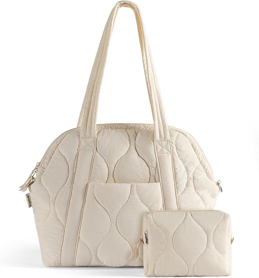 Puffer Tote Bag for Women - Large Quilted Tote Bag Soft Puffy Hobo Handbags Bag for Laptop Crossbody Bag Puff Purse