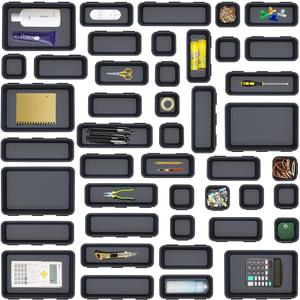 44 PCS Interlocking Drawer Organizer Set,4-Size Plastic Versatile Bathroom and Desk Drawer Divider Organizer Trays,Multi-size Storage Bins for Office,Jewelries, Kitchen Utensils and Makeup