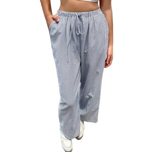 Girl's Wide Leg Casual Linen Pants Elastic High Waisted Long Loose Trousers, 16Y