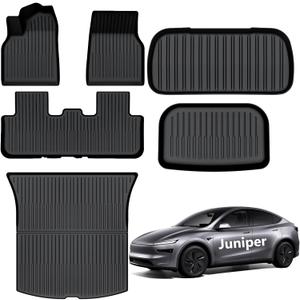 AUXKO All Weather Floor Mats for 2026 Tesla Model Y Juniper & New Model Y 2025 Floor mats Cargo Mat & Front Trunk Liner & Rear Lowest Cargo Mat Car Mats Set TPE Liners Accessories Guard Odorless Mats