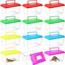 12Pcs Plastic Reptile Terrariums Carrier Cage, Tarantula Enclosure Breeding Box Hatching Container Transparent Fish Tank Turtle Aquarium with Random Color Lid for Lizards, XL(10.6" x 6.7" x 5.9")