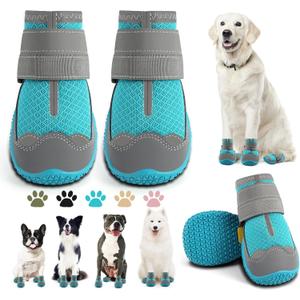 Dog Shoes for Small Dogs, Dog Boots & Paw Protectors for Hardwood Floors, Outdoor Dog Booties for Hot Pavement Winter Snow Hiking, Breathable Dog Shoes with Reflective Strips Blue Size 3,  (Width 1.77 Inch) For 31-38 LBS
