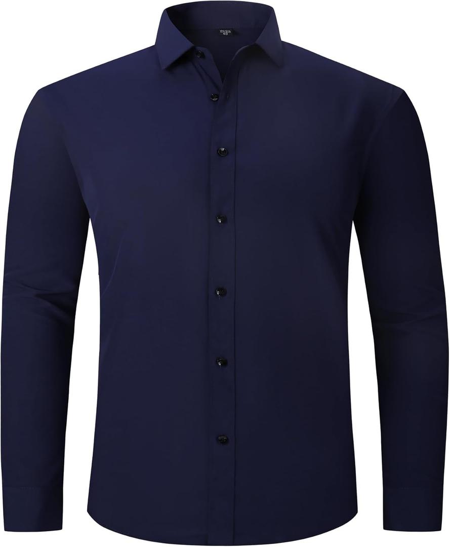 Men's Long Sleeve Button Down Shirts Soft Wrinkle Free Stertch Casual Business Formal Work Dress Shirt (Blue, M)