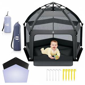 Pop-Up Playpen for Babies & Toddlers Foldable with Canopy (UPF 50), Self-Inflating Playmat, Wind Shade & Carry Bag Durable Baby Beach Tent, Outdoor