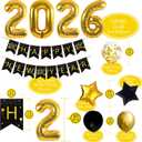JOJO FLY New Years Eve Party Decorations Kit, Gold 2026 Balloons, Happy New Year Banner, Gold Foil Curtain, Black and Gold Balloons Set, New Years Eve Party Supplies 2026