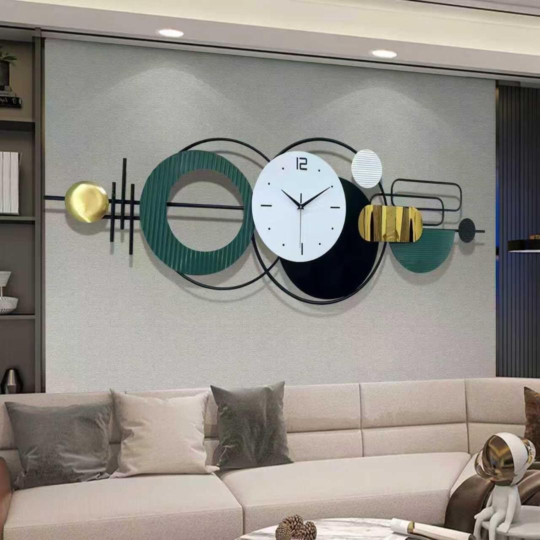 Large Metal Wall Clock for Living Room,Battery Operated Silent Non-Ticking Easy to Read Analog Modern Clock for Bedroom,Bathroom, Office,Kitchen,Classroom Home Wall Decor Clock (59L x 15W)