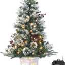 3 ft Christmas Tree, Snowflake Base, Fiber Optic Light-Style Artificial Christmas Tree, 78 Led Lights, 8-Mode Battery Box, Red Berry Decorations, Holiday Ready, Easy Installation