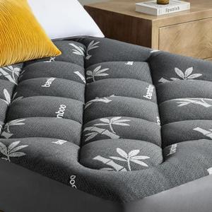 Mattress Topper Queen Size - Viscose Made from Bamboo Pillow Top Mattress Pad with Deep Pockets - Soft Mattress Topper for Back Pain Relief(60"x80",Black)