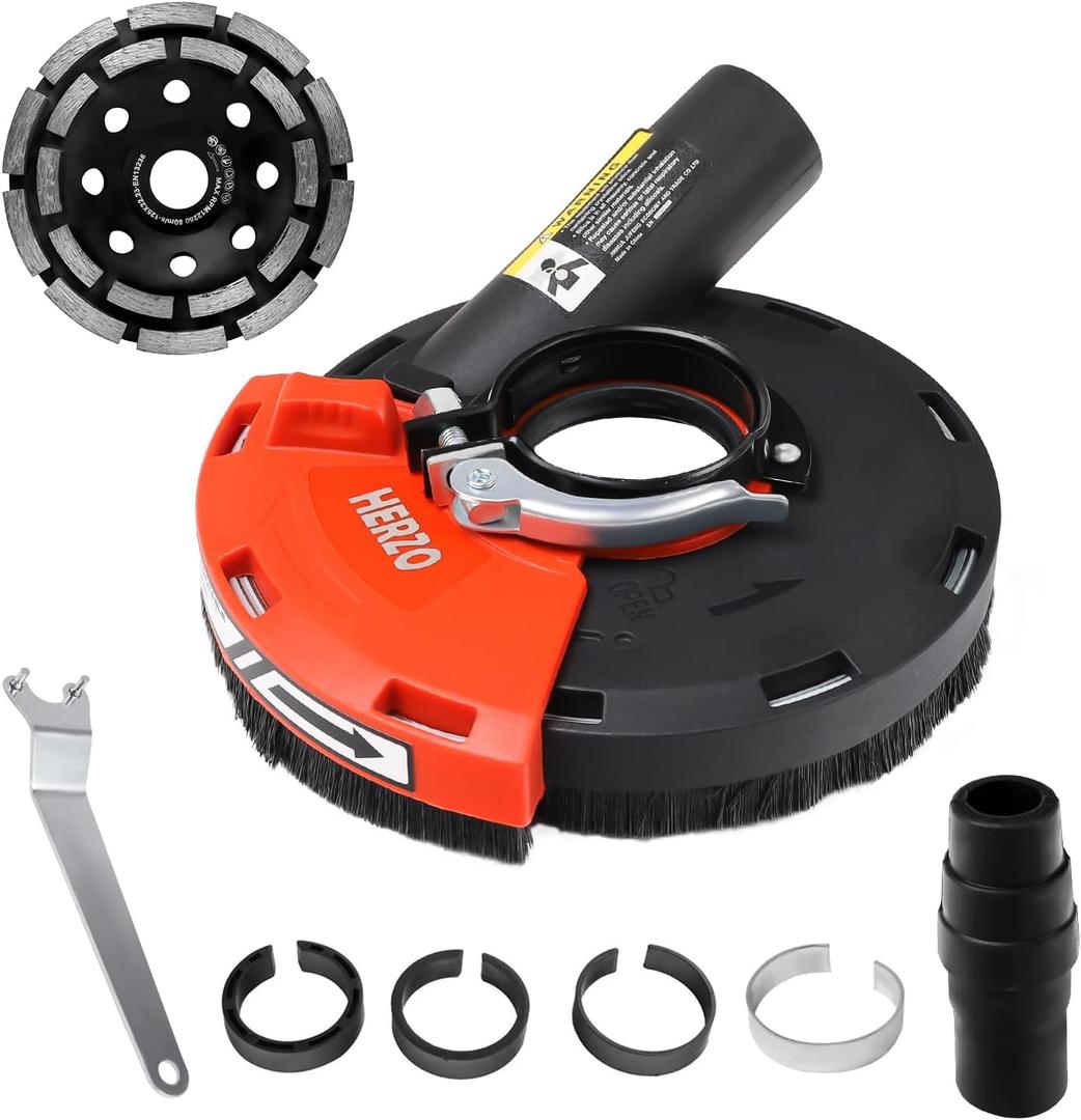 HERZO Surface Grinding Dust Shroud for Angle Grinder, Universal 4.5"/5" + Diamond grinding cup wheel 5 inch