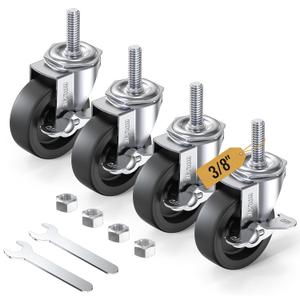 HOLKIE Caster Wheels 3 inch Locking Stem Casters, 3/8" -16 x 1-1/2" (Stem Diameter 3/8", Stem Length 1-1/2") Threaded Stem Casters Swivel Casters Set of 4 Heavy Duty Castors Black
