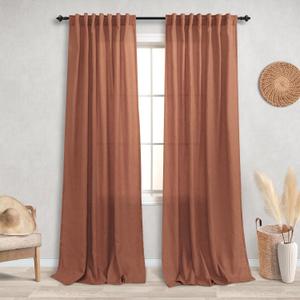 KOUFALL Terracotta Boho Curtains for Living Room,Sheer Rust Colored Linen Rustic Chic Decor Western Curtains for Bedroom 2 Panels Set 84 Inches Long