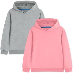 Phedrew 2 Pack Cotton Kids Hoodies Sweatshirts Midweight Long Sleeve Pullover Boys Girls Tops for Toddlers(Age 2-14) (3-4T, Light Heather Grey,pink)