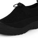 Tigeridea Women's Slip On Sneakers Non Slip Breathable Mesh Walking Shoes Casual Lightweight Drawstring Workout Shoes (7, Black)