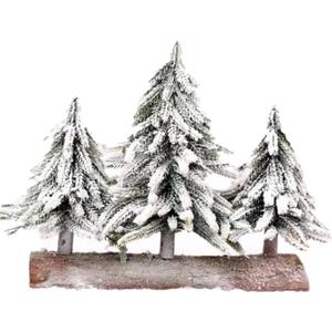 alfyng Mini Tabletop Christmas Tree, 3 pcs Connected Artificial Snow Frost Flocked Xmas Tree, 10.6Inch Miniature Pine Desktop Christmas Xmas Tree with Wooden Base for Dining Table Home Christmas Dcor
