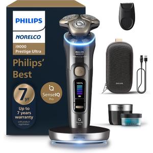 Philips Norelco Shaver i9000 Prestige Ultra, Wet & Dry Electric Shaver, Dark Slate, SenseIQ Pro Technology, Triple Lift & Cut System, 360 Rotating NanoTech Precision Blades, Quick Clean Pod, XP9402/86