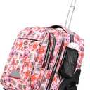 Rolling Backpack 22 Inch Backpack with Wheels for Business, College Student and Travel Commuter, Waterproof Wheeled Backpack (Pink-Flower)
