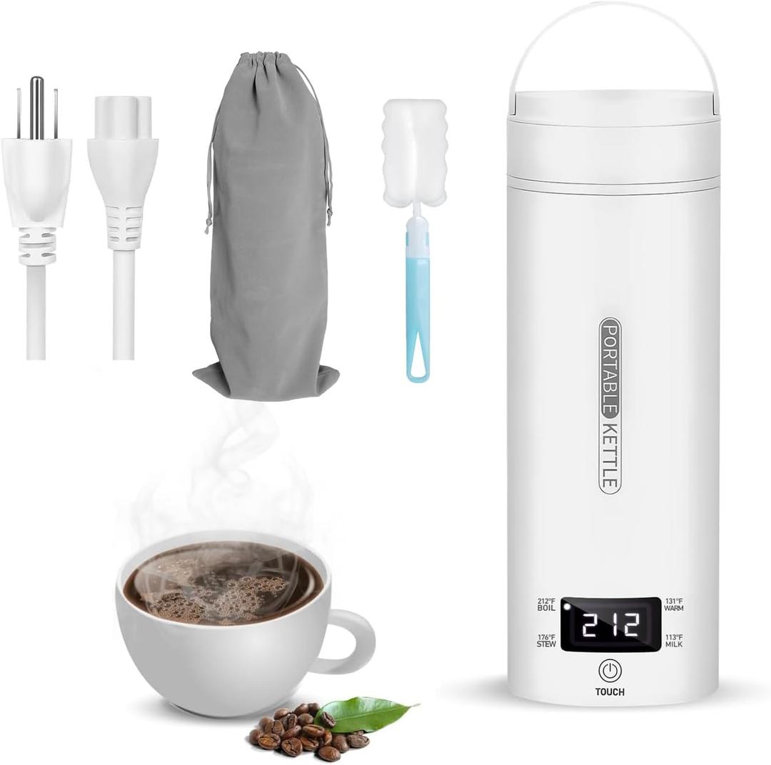 Travel Kettle Portable Electric Tea Coffee Kettle, 400ml Personal Hot Water Boiler 304 Stainless Steel, for Hotel/Travel, Leak-proof, with Digital Display