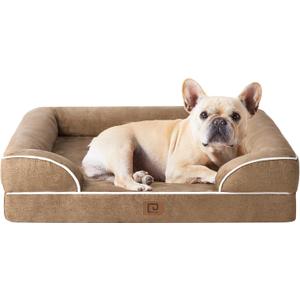 EHEYCIGA Orthopedic Dog Bed for Medium Dogs, Waterproof Memory Foam Medium Dog Beds with Sides, Non-Slip Bottom and Egg-Crate Foam Pet Couch Bed with Washable Removable Cover, Camel (30.0"L x 20.0"W x 6.5"Th)