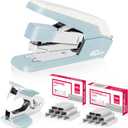 Deli Effortless Desktop Stapler, Heavy Duty Stapler, 40-50 Sheet Capacity, One Finger, No Effort, Includes 1500 Staples & Staple Remover, Blue