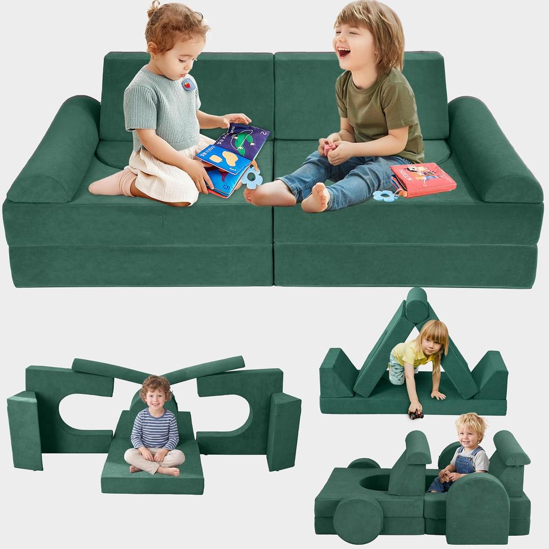 12Pcs Midular Kids Play Couch, Convertible Toddler Couch, Green
Convertible, Premium Soft Foam, Washable Removable Covers, Perfect for Playroom & Living room