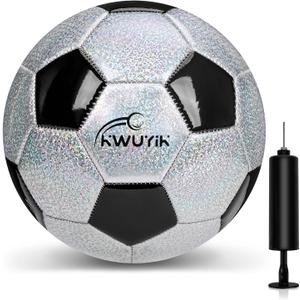 Soccer Ball Size 3 4 5 Glitter Pink Purple Black Silver with Pump Toddler Soccer Ball for Kids Aged 3-6 6-8 8-12 Outdoor Training Ball for Girls Boys Children Youth Teens