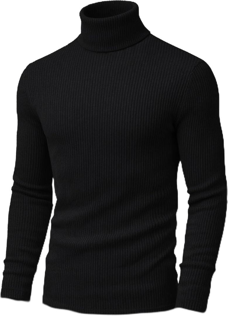 URBAN BUCK Turtleneck Men Long Sleeve Knitted Shirt - Ultra Soft Cotton Slim Fit Ribbed Turtle Neck Sweater for Men (Large)