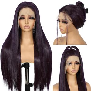 SAPPHIREWIGS 13x6 Lace Front Wigs Long Straight Grape Synthetic Lace Front Wigs for Black Women Glueless Dark Violet Hair Pre Plucked Hairline Daily Cosplay Use 26 inch (Purple)