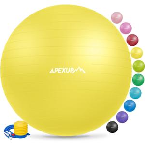 APEXUP Yoga & Pilates Ball - Anti Slip Heavy Duty Gym Ball for Fitness, Balance & Core Workout (M (19"~22) 55cm, Yellow)