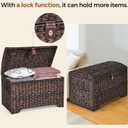 Honjourai Handwoven Storage Basket with Lid, 178L Plastic Rattan Storage Bin, Leather Buckle & Metal Frame, Large Metal Ring Handles, Storage Trunk for Bedroom, Laundry Room