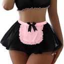 Sexy Stockings Mini Skirt Mesh Sheer Lace Halloween Costume Maid Outfit Lingerie with Thong Set 4 Piece (XL)