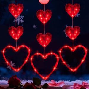 Artmag 3 Pcs Valentines Day Window Lights Decorations with Timer, Heart Love Shaped Silhouette Battery Powered Hanging Led Lamp for Valentine's Day Lover Home Decor Red