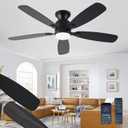 NKPU 52inch Black Ceiling Fans with Lights, Low Profile Ceiling Fan with Light and Remote/APP Control, Reversible DC Motor, Noiseless, Dimmable, Flush Mount Ceiling Fan for Bedroom Living Room Patios