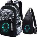 Asge School Backpack for Boys Print Backpack Teenagers Nylon Large School Bag Outdoor Reflective Daypack, Medium