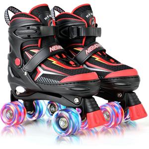 NEMONE Roller Skates for Boys Kids Ages 4-6 5-8 6-12 8-12 with 4 Sizes Adjustable Light up Wheels, Todder Beginner Rollerskates Indoor Outdoor Sports Black Red M
