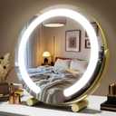 ROLOVE Aesthetic Gold Vanity Mirror with Soft Lights, 12 Inch Standard 1X View, 3-Color Dimmable Tabletop Mirror for Bedroom Decor, 360 Rotation Ambient Light up Mirror