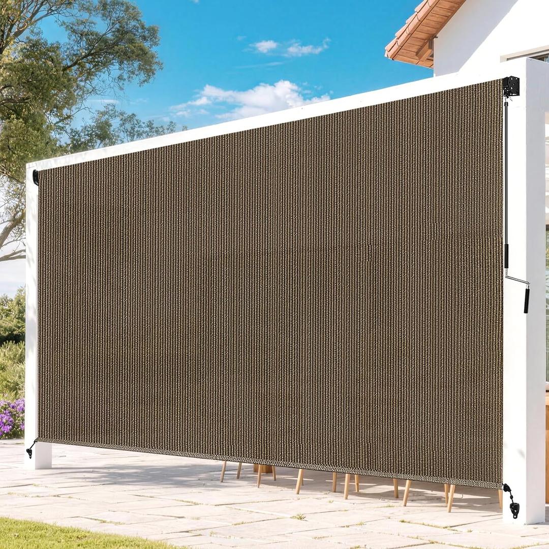 Outdoor Roller Shades for Patio, Mocha 10' W x 8' H Cordless Patio Shades Roll Up Outdoor Blinds with Splicing Design, 90% UV Protection for Porch Gazebo Pergola, 120"W x 96"H