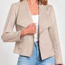 KIRUNDO Women's Faux Leather Suede Jacket 2024 Fall Fashion Light Long Sleeve Cropped Jacket Coats with Pockets(Beige Apricot, Medium)