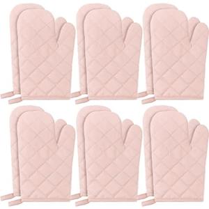 6 Pairs Heat Resistant Oven Mitts Kitchen Oven Gloves 11 Inch Long Quilted Cotton Polyester Kitchen Gloves for Cooking, Baking, Grilling BBQ (Milkshake)
