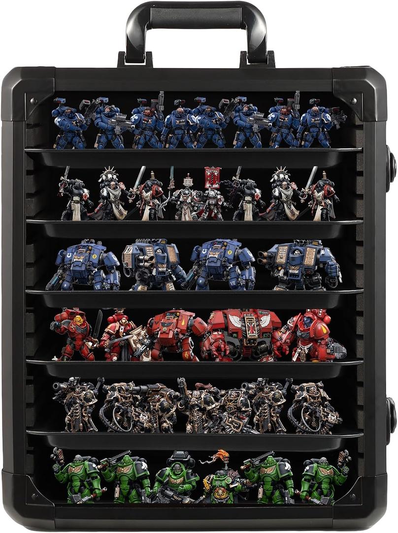 Miniature Carrying Case, Miniature Storage Case with 6 Trays, Aluminum Alloy Frame, Display and Transport Action Figure Display Case for Collectibles Miniatures, Best Gifts for Men