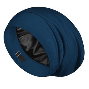 LULUSILK Mulberry Silk Lined Sleep Cap, No More Frizzy Tangled Hair, Stay On All Night Silk Hair Wrap for Sleeping with Adjustable Strap, Silk Bonnet for Women and Men, Bijou Blue, Pack of 1