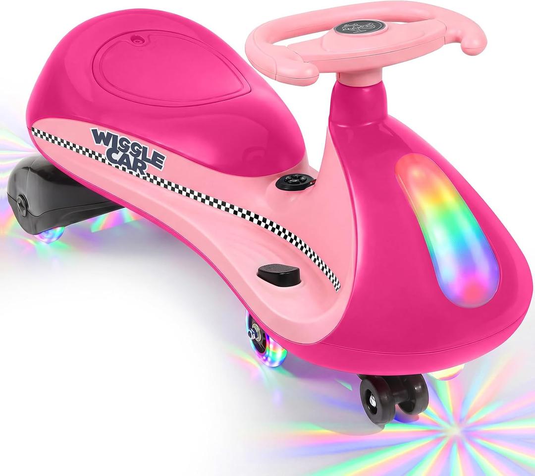 12V Electric Wiggle Car,Wiggle Car for Kids with Bottom Flashing Light,2 Speeds,Kids Ride On Toys with Sticker,9 Color Modes,Flashing Wheels, Bluetooth,Pedal,for Age 3+,150 Lbs,Pink, 30.91 inches x 12.99 inches x 16.54 inches