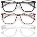 Gaoye Blue Light Blocking Glasses Women/Men, Computer Gaming Fake Eyeglasses Anti UV Ray-Spring Hinge (3 Pack, Light Black & Leopard & Transparent)