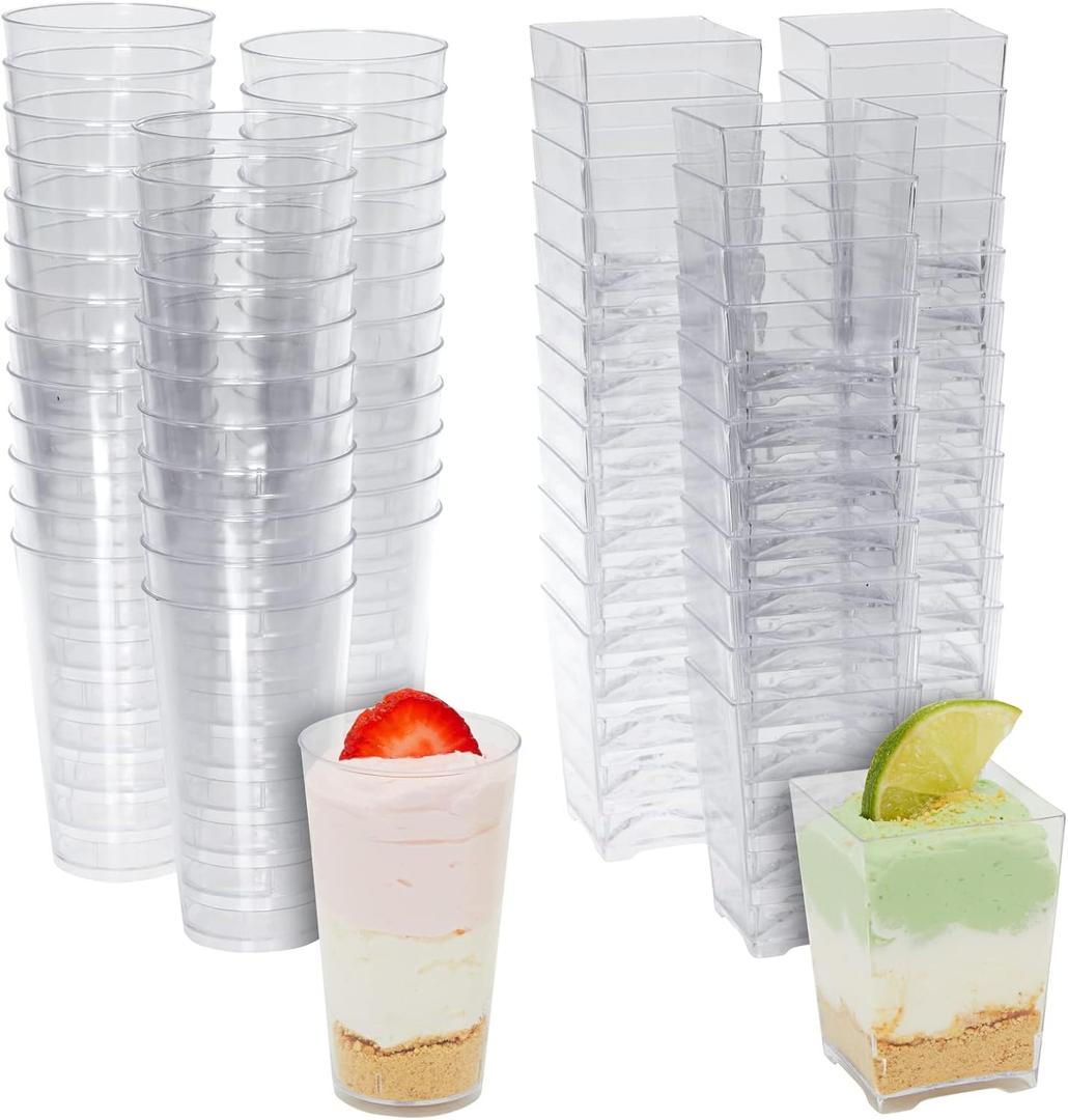 Juvale Mini Dessert Cups - 72-Piece Clear Plastic, 3oz & 5 Oz - Disposable & Reusable Dessert Shot Glasses & Appetizer Cups for Weddings, Baby Showers, Birthday Parties