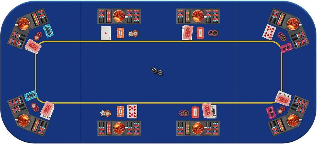 VIVOHOME 79 x 36 Inch Foldable 8-Player Texas Poker Card Tabletop Layout Portable Anti-Slip Rubber Board Game Mat with Cup Holders and Carrying Bag (Blue)