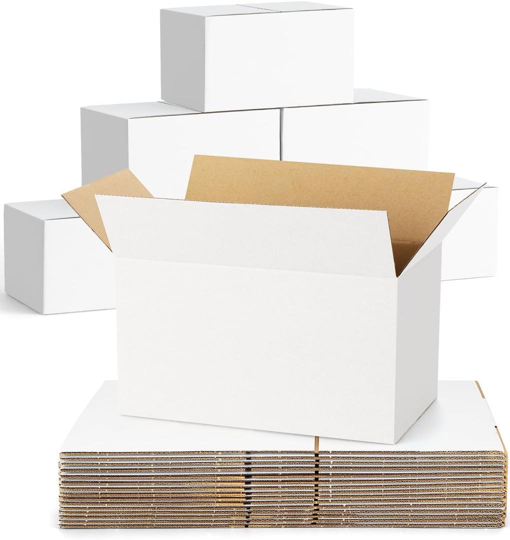 40-Pack-Small-Shipping-Boxes-10x6x6, Corrugated-Cardboard-Boxes-for-Packaging-Small-Business, White-Boxes-Mailers