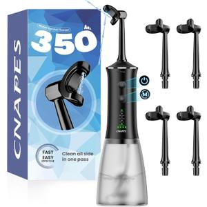 Cordless Water Flosser for Teeth- 350ML & Portable Large Water Tank, Rechargeable Dental Flosser with 4 U-Shaped Flossing Head, 360 Deep Cleaning & 4 Pressure Modes,Long Battery for Home and Travel