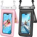 [Floatable 2 Pack Floating Waterproof Phone Pouch Case Up to 8.5", IPX8 Waterproof Phone Double Bag, Dry Bag for iPhone 16 15 14 13 Pro Max Galaxy S24+ S23, Beach Cruise Ship Essentials (Black+Pink)