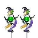 Viveta Solar Halloween Lights, 2 Pack Ghost Solar Lights Outdoor with Color Changing Crackle Glass Ball for Halloween Decorations Outdoor Garden Yard